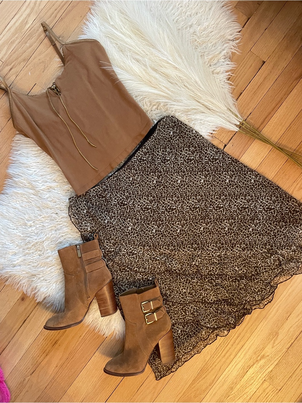Cato Brown Leopard Print Midi Skirt